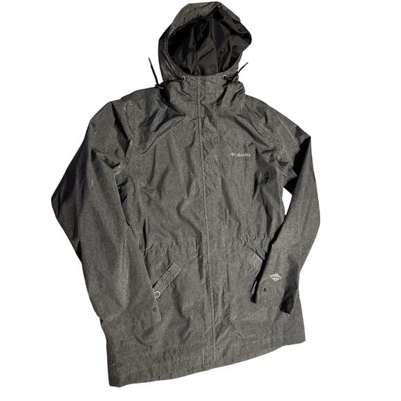 Columbia Jacket Womens Size Med Dark Grey Omni-Tech Hooded Rain Coat Waterproof - Picture 1 of 13